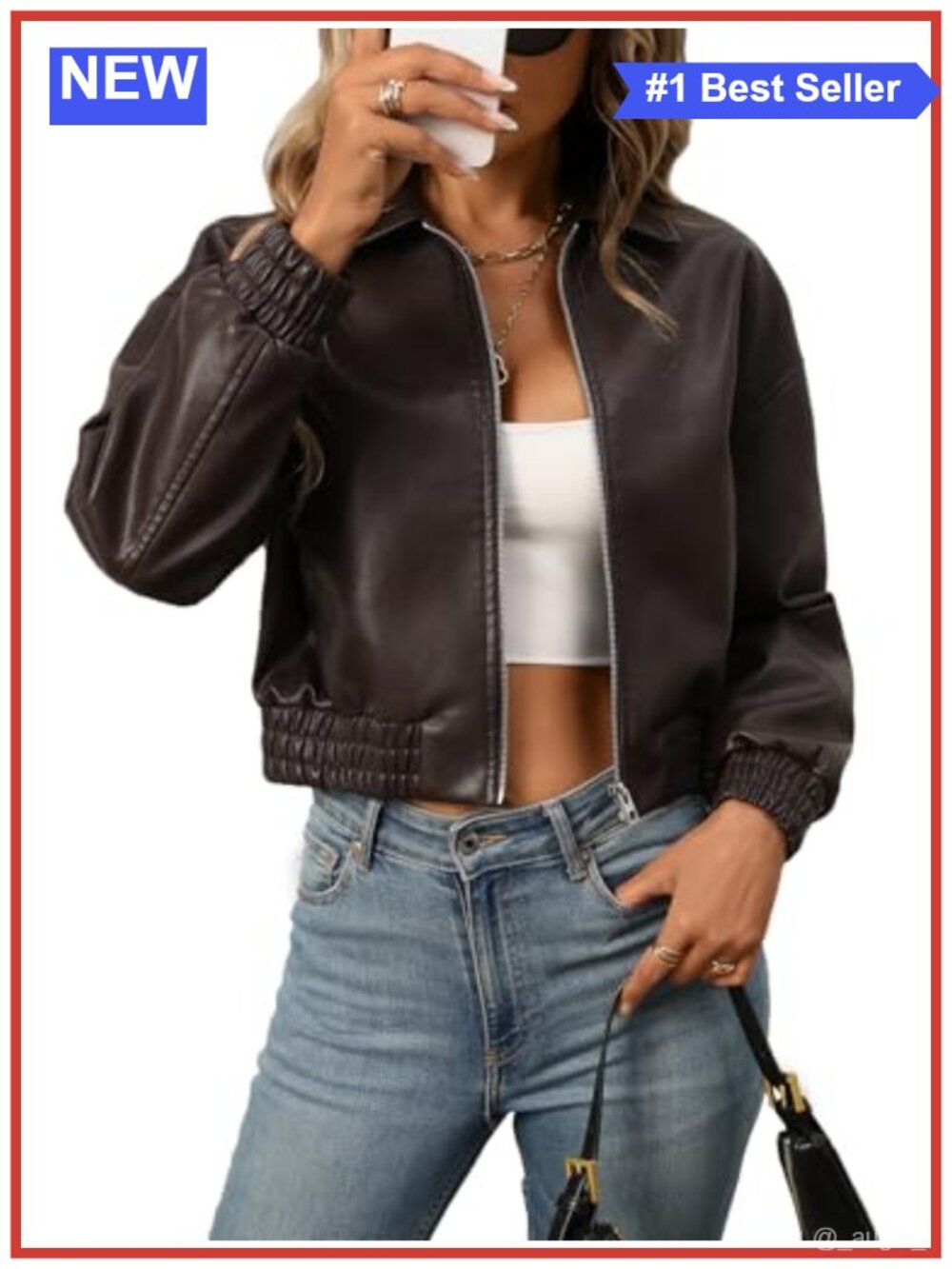Faux Leather Bomber Jacket Zip Up Baseball Collar Faux Leather Coat